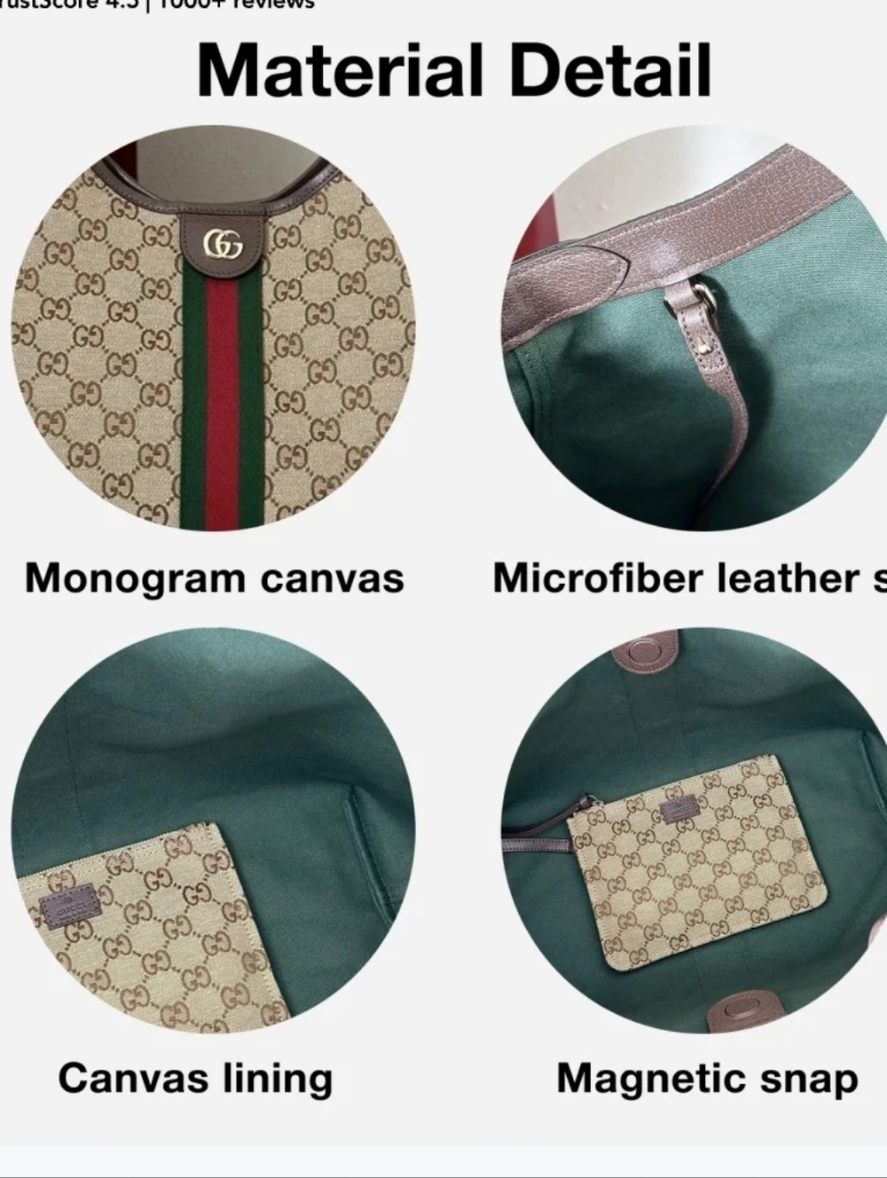 Canvas Cotton Supreme GIG Small Tote w/ Green/Red Stripe Brown LeatherTrim/strap - Picture 7 of 16